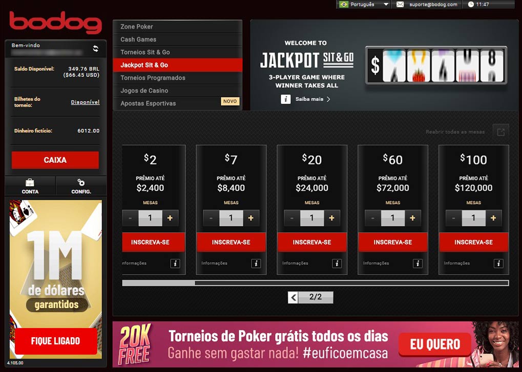 Bodog Poker Jackpot Sit and Go