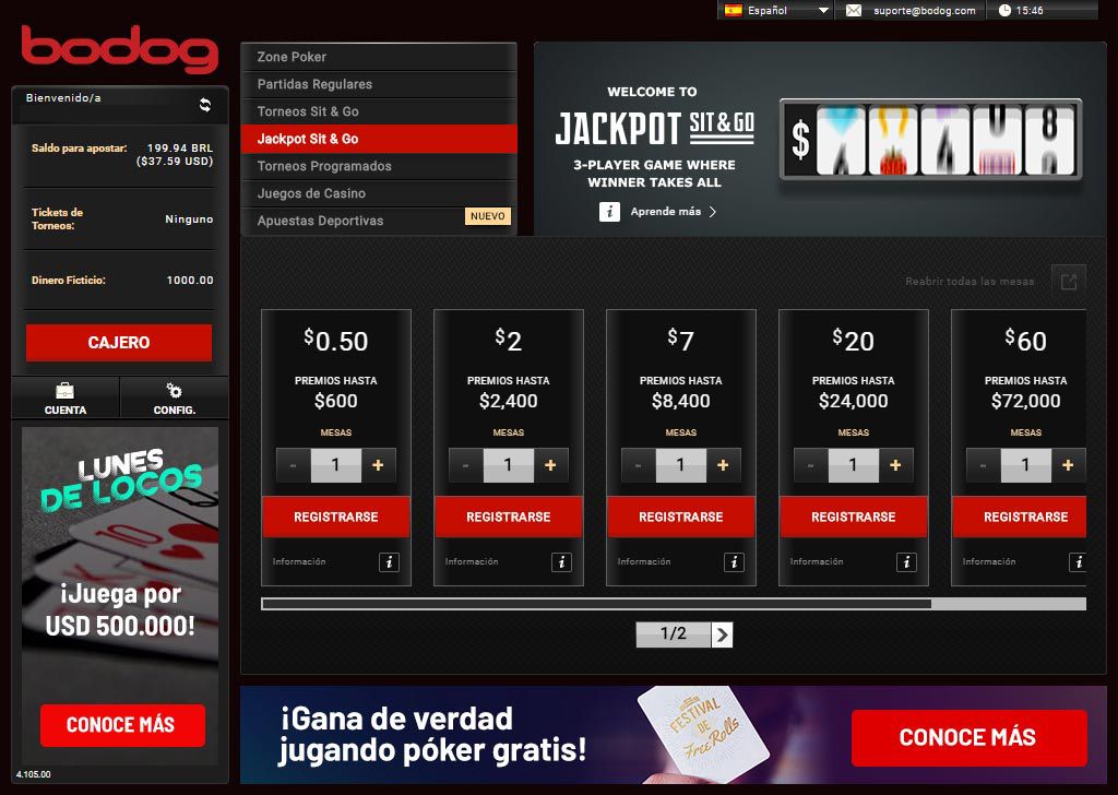 Bodog Poker Jackpot Sit and Go