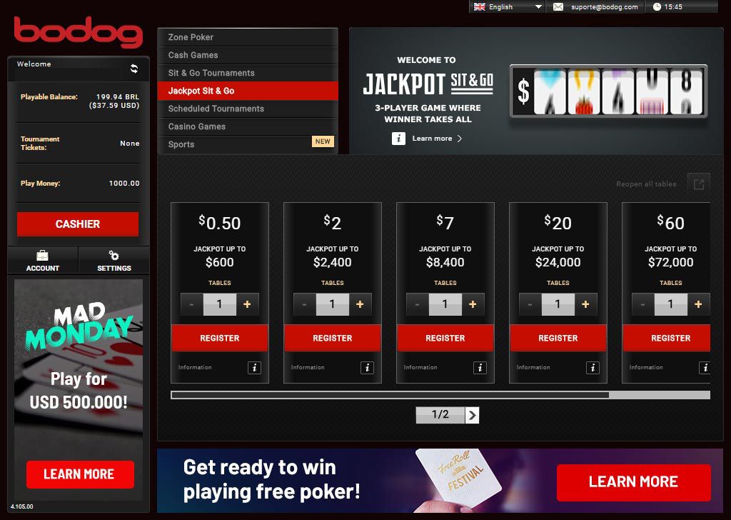 Bodog Poker Jackpot Sit and Go