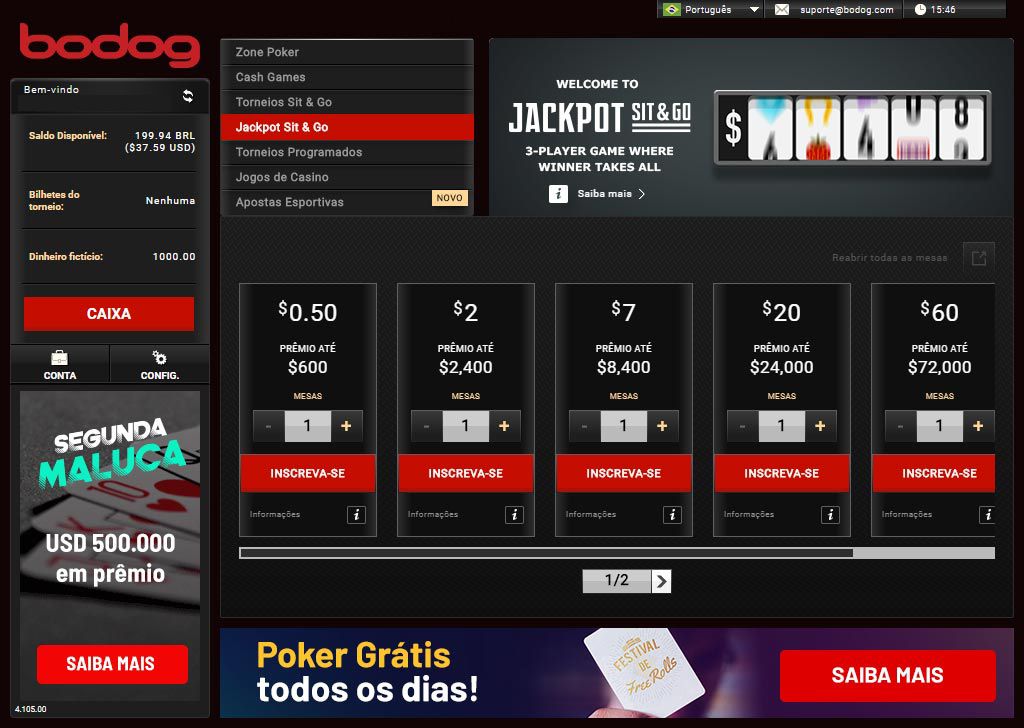 Bodog Poker Jackpot Sit and Go